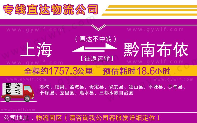 上海到黔南布依族苗族自治州貨運專線